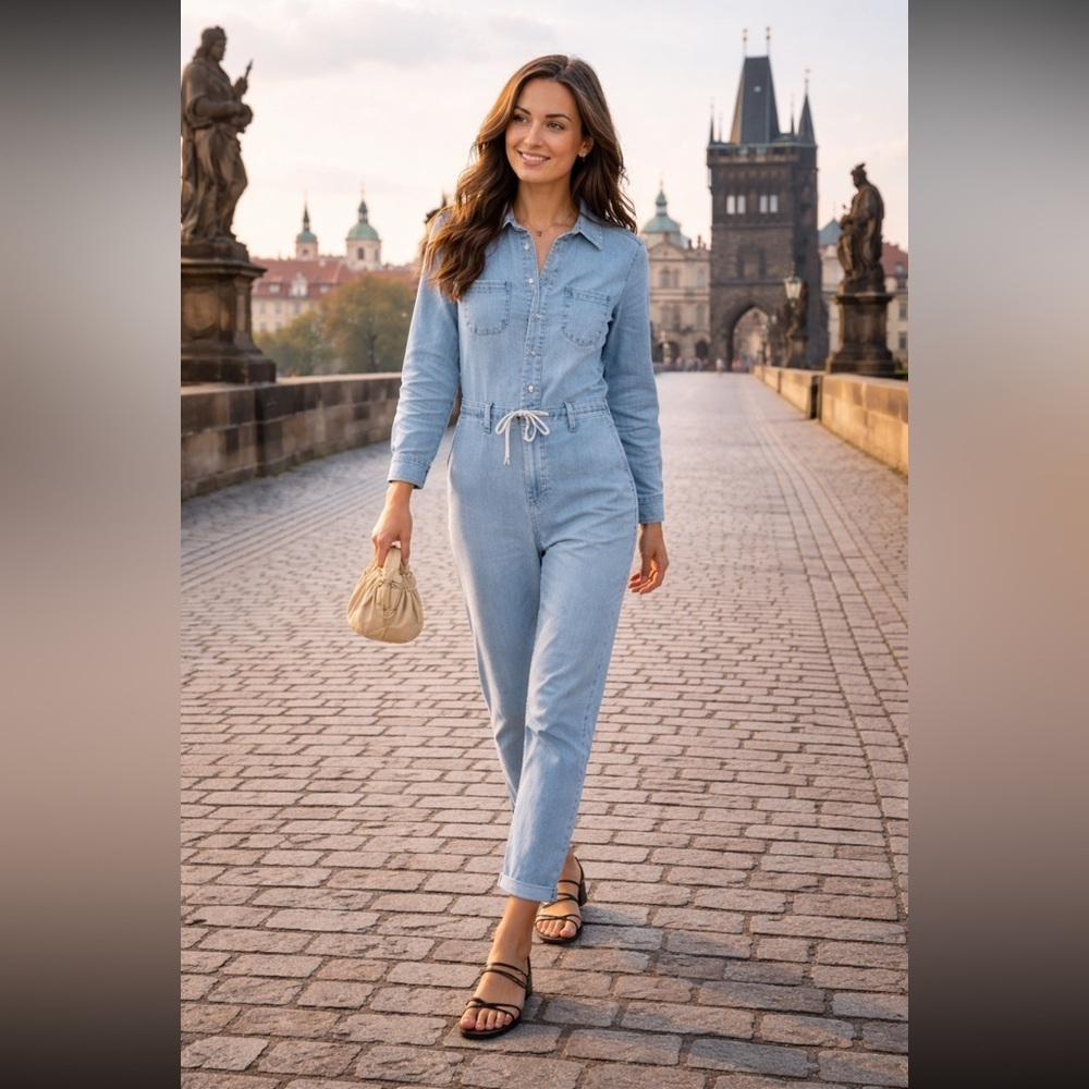 PAIGE Anthropologie Christy Long Sleeve Jumpsuit Color: California size 4 .